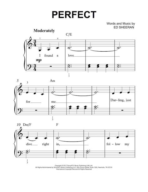 Perfect Ed Sheeran Chords (easy piano) /Easy Piano PDF Download