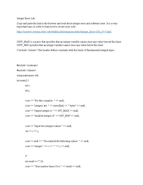 Image result for Integer Error Examples