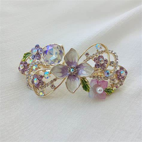 Gold-Tone Floral Barrette with Lavender Pearls & Crystals – Hair Clip ...