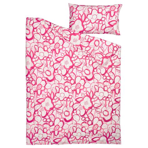 HÄRLIR duvet cover and pillowcase, white bright pink/floral pattern ...