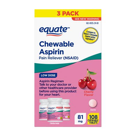 Equate Low Dose Aspirin Chewable Tablets, 81 mg , Cherry Flavor, 108 ...