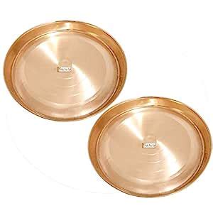 Buy Prisha India Craft Pure Copper Plain Dinner Thali Plate, Serveware ...