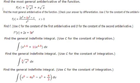 Solved Find the most general antiderivative of the function. | Chegg.com