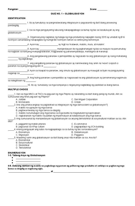 AP QUIZ NO 1 - Exam - Pangalan ...