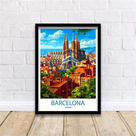 Barcelona Spain Travel Print Barcelona Wall Decor Spain Illustration ...