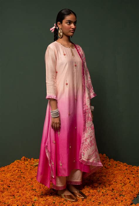 Pink Ombre Asymmetrical Sasha Kurta Set