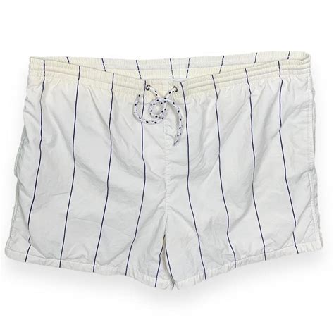 Vintage Eddie Bauer Shorts / Swim Trunks. Cream and... - Depop