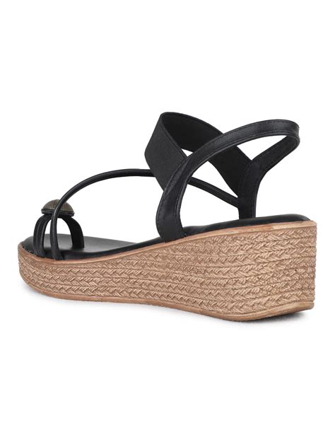 Buy Inc.5 Womens Black Ethnic Striped Round Toe Wedges Heels Online