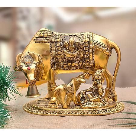 Buy Nirmal Handicraft Metal Kamdhenu Cow and Calf Idol Gold Finish Holy ...