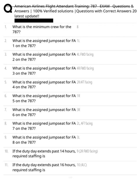 American Airlines Flight Attendant Training: 787 EXAM Questions ...