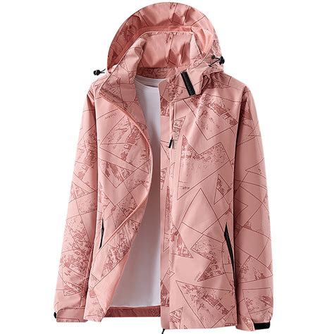 Busydd Womens Rain Jacket Fashion Print Windproof Raincoat Zip Up ...