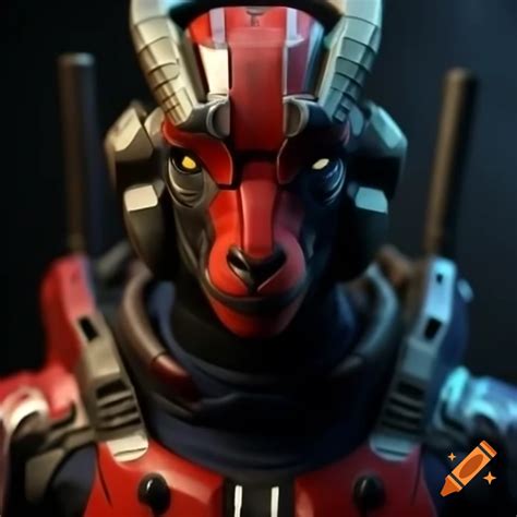 Ultra realistic anthropomorphic goat in armor with deadpool colors in ...