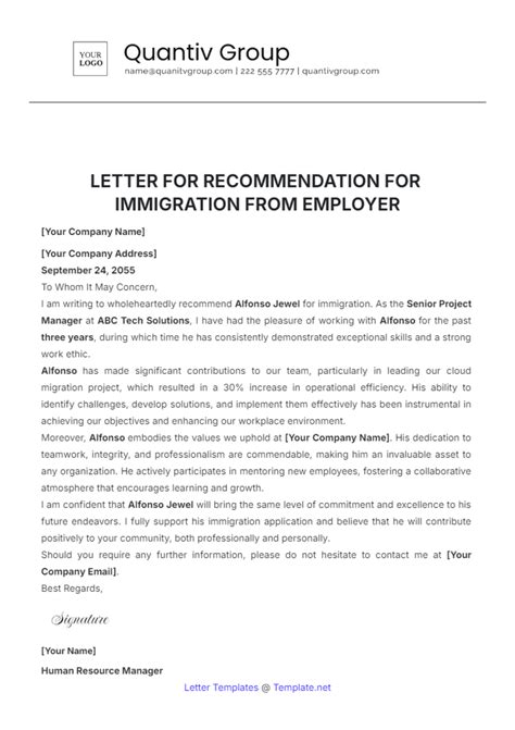 Letter Of Recommendation For Immigration Sample - Free Word Template