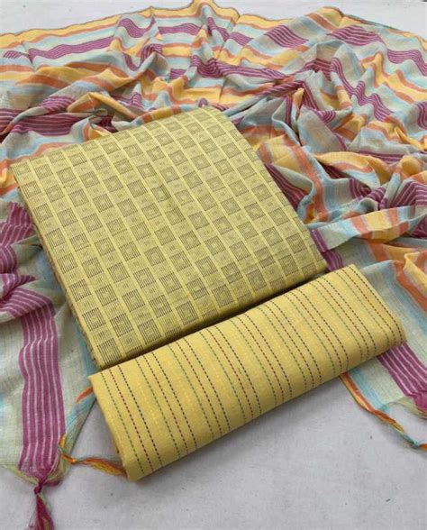 Yellow Pure Handloom Cotton Unstitched Dress Material – Stilento