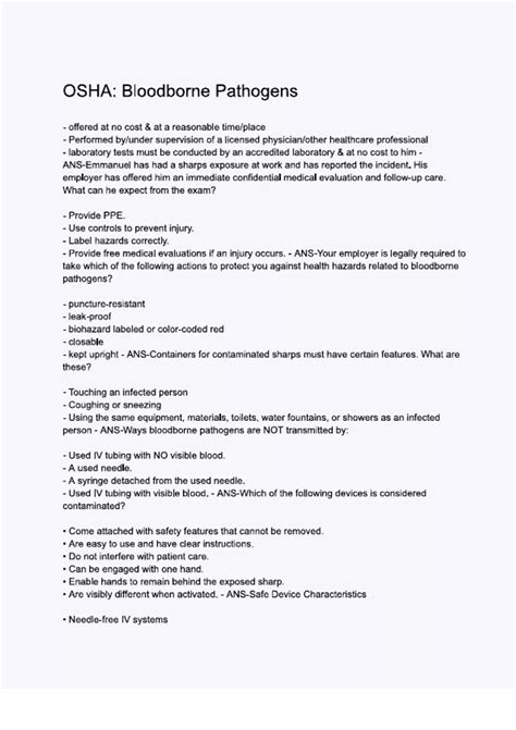 OSHA; Bloodborne Pathogens Questions with 100% Correct Answers ...