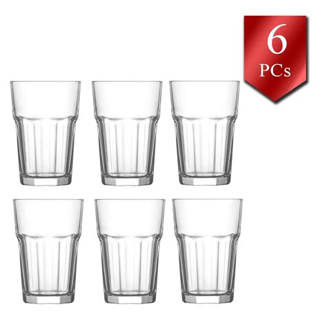 LAV Clear Beverage Glasses Set of 6, Long Drinking Glasses, Water Juice ...