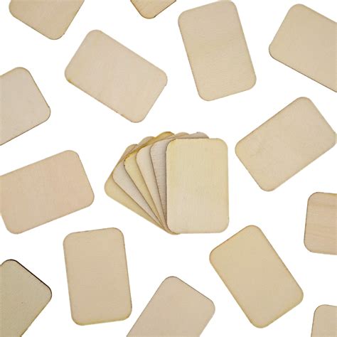 Wooden Cutouts for Crafts with Rounded Corners, Wood Rectangle (2x1.3 ...