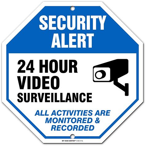 24 Hour Video Surveillance Sign, Security Camera Sign Warning for CCTV ...