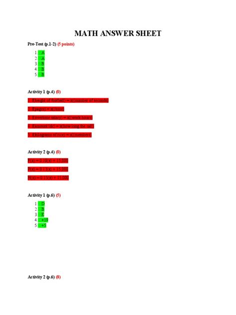 Image result for Math Answer Sheet