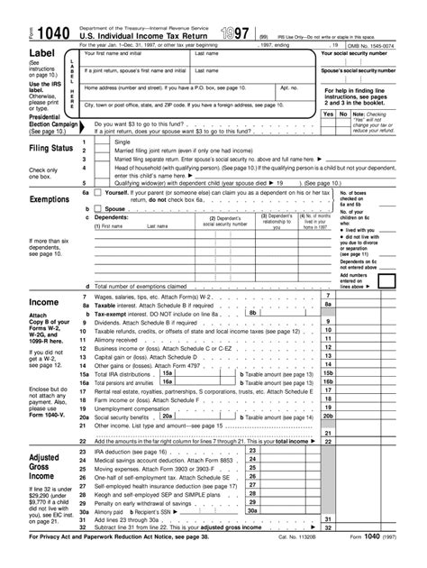 1997 Form IRS 1040 - Blank Fillable Template | Fill Out, Print ...