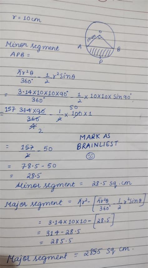 A chord of a circle of radius 10 cm. Subtends a right angle at the ...