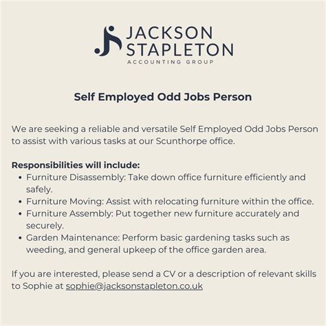 We are seeking a reliable and versatile Self Employed Odd Jobs Person ...