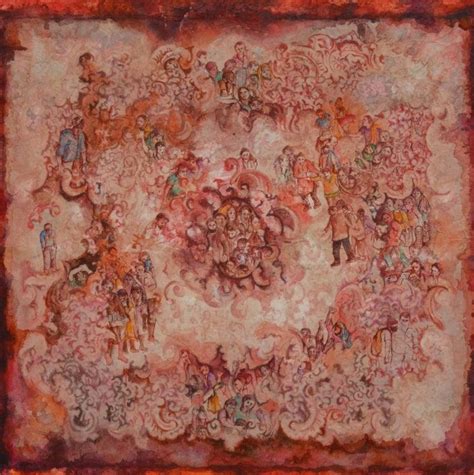 "The Carpet": Red Mixed Media Painting (36x36) by Raka Panda | ArtZolo.com