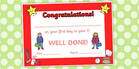 First Day Award Certificates Year 1 (teacher made) - Twinkl