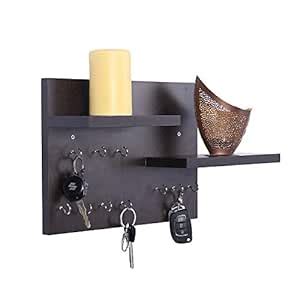 Redwud Ront Stylish Wooden Key Holder with Shelf/Wall Hooks Stand with ...