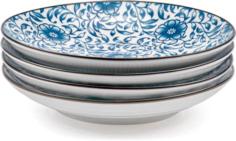 Buy Foraineam Set of 4 Blue and White Porcelain Serving Plates Floral ...