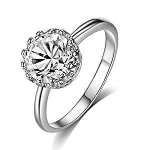 OOMPH Jewellery Silver Tone Round Crown Cubic Zirconia Engagement ...