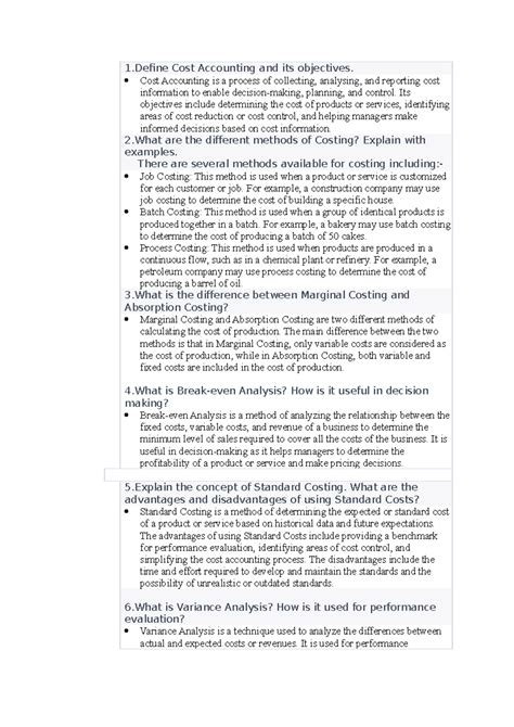 costing - 1 Cost Accounting and its objectives. Cost Accounting is a ...