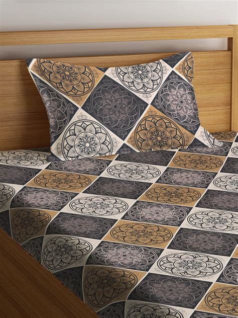 Klotthe Multi 210 TC Geometric Cotton Blend Single Bed Sheet with Pill ...