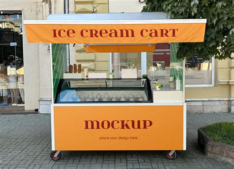 Free Ice Cream Vending Cart Branding Mockup PSD - Good Mockups