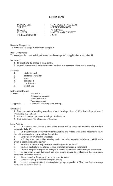 Image result for Lesson Plan Science Grade 7