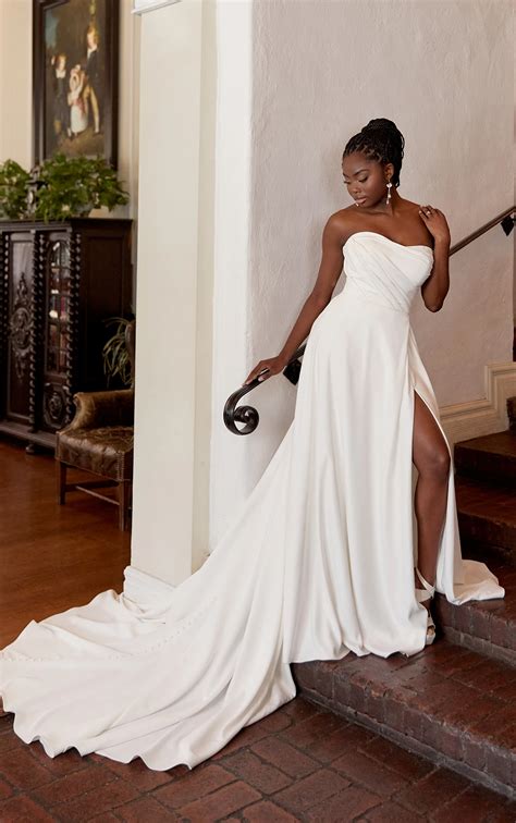 Minimalist Satin A-Line Wedding Dress with Leg Slit