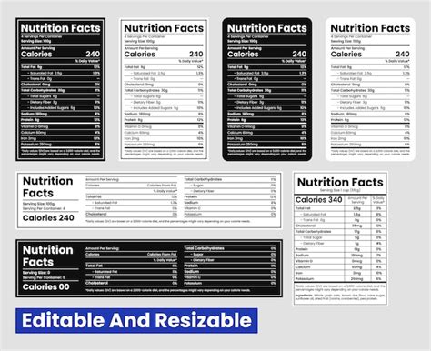 Nutrition facts labels editable and resizable templates | Premium Vector