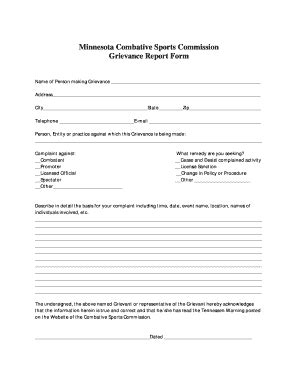 Fillable Online Minnesota Combative Sports Commission Grievance Report ...