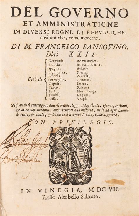 Sansovino, Francesco - Of the government and administration of various kingdoms and republics ...