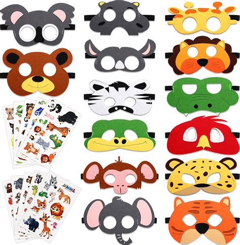Buy Zomiboo 14 Pcs Safari Animal Felt Masks for Kids, Zoo Animals ...