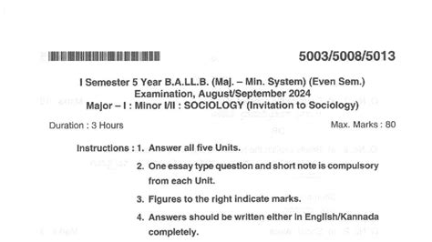 I Semester 5 Year B.A.LL.B. (Maj. Min. System) (Even Sem.) Sociology ...