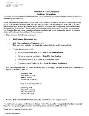 Fillable Online ROTH IRA Mail Application Customer Instructions ...