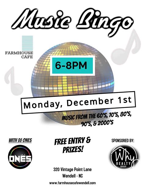 Music Bingo Monday!, 320 Vintage Point Ln, Wendell, NC, 1 December 2025 ...