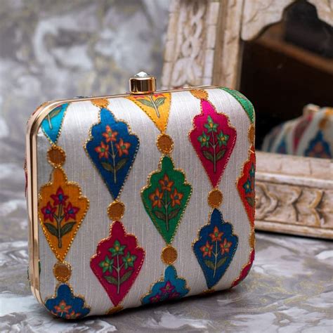 Artklim Traditional Motifs On Dreamy White Background Clutch : Amazon ...