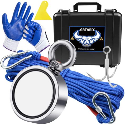 Grtard Double-Sided Magnet Fishing Kit with Case, 1000LBS Strong ...