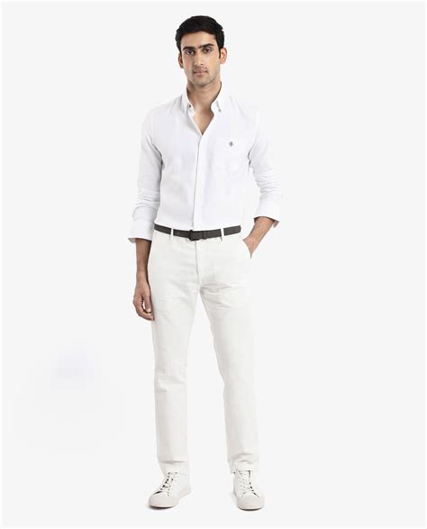 Rare Rabbit Men's Oxfom White Cotton Embroidered Regular Fit Full Slee