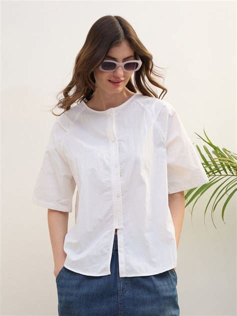 Shop Iconic Women White Solid Round Neck Shirt Online – Iconic India
