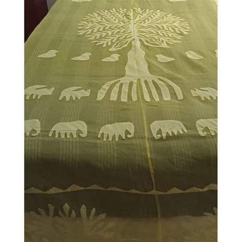 Handcrafted Green Aplique Work King Size Double Bed Cover (7.5 Ft X 9 ...