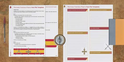 The Incas: Francisco Pizarro Fact File Template - Twinkl