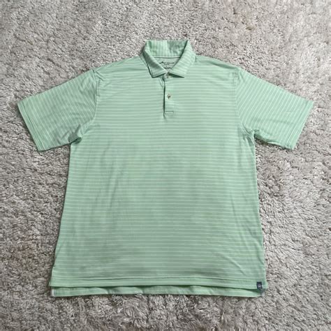 Peter Millar Polo Shirt Mens Large Green Stripe Seaside Wash Stretch ...